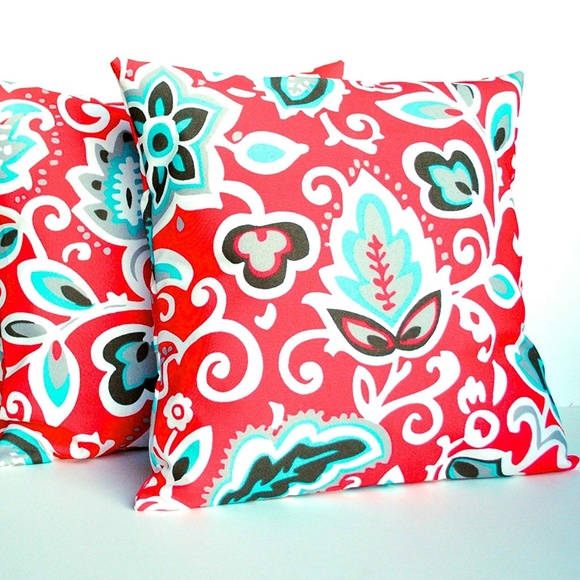 Other - Set of 2  18x18 Floral Aqua and Red Cushion Covers